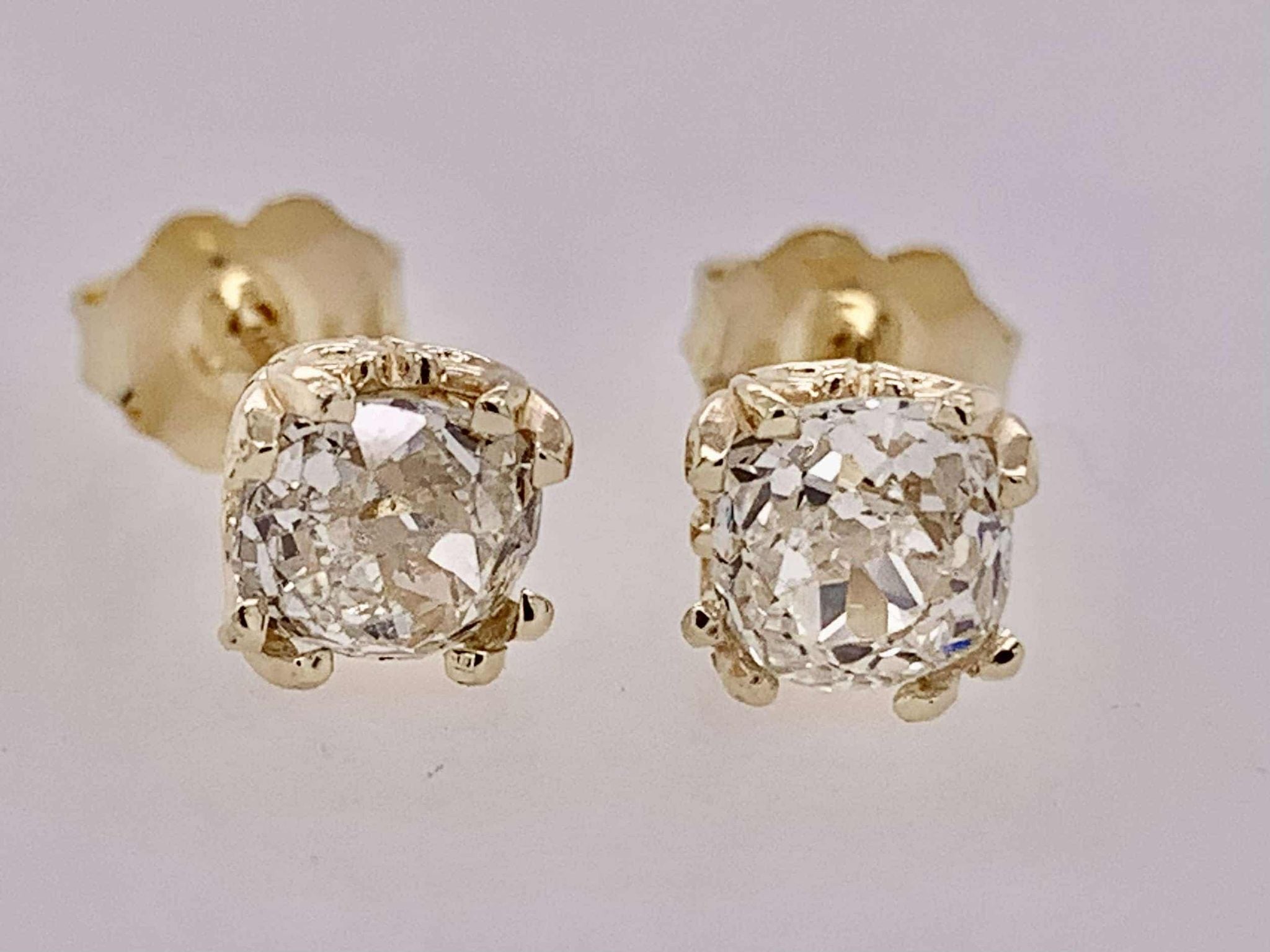 14K Estate European Cut Diamond Earrings