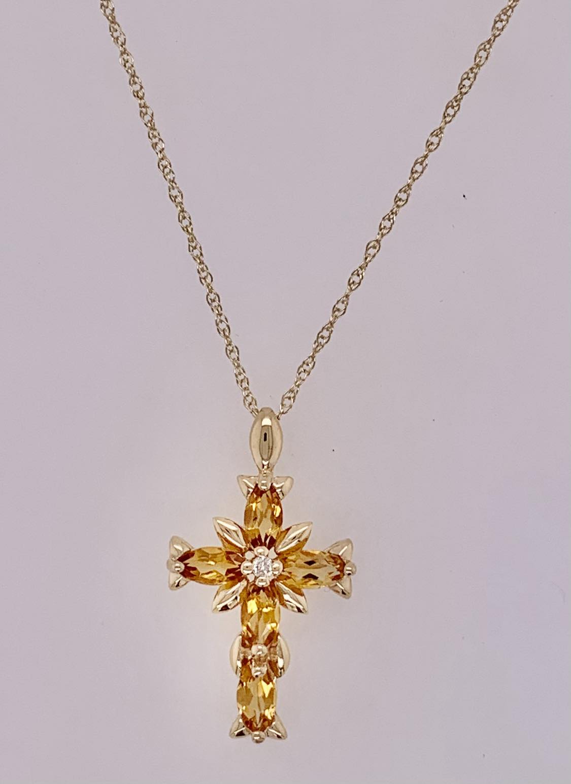 14K Citrine and Diamond Cross Pendant