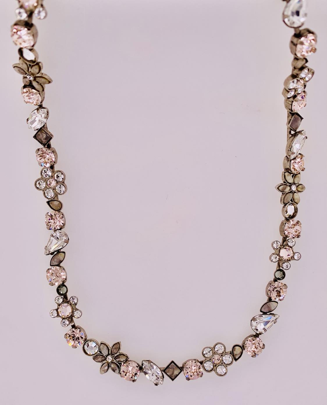 Classic Crystal and Opaque Stone Floral Tennis Necklace