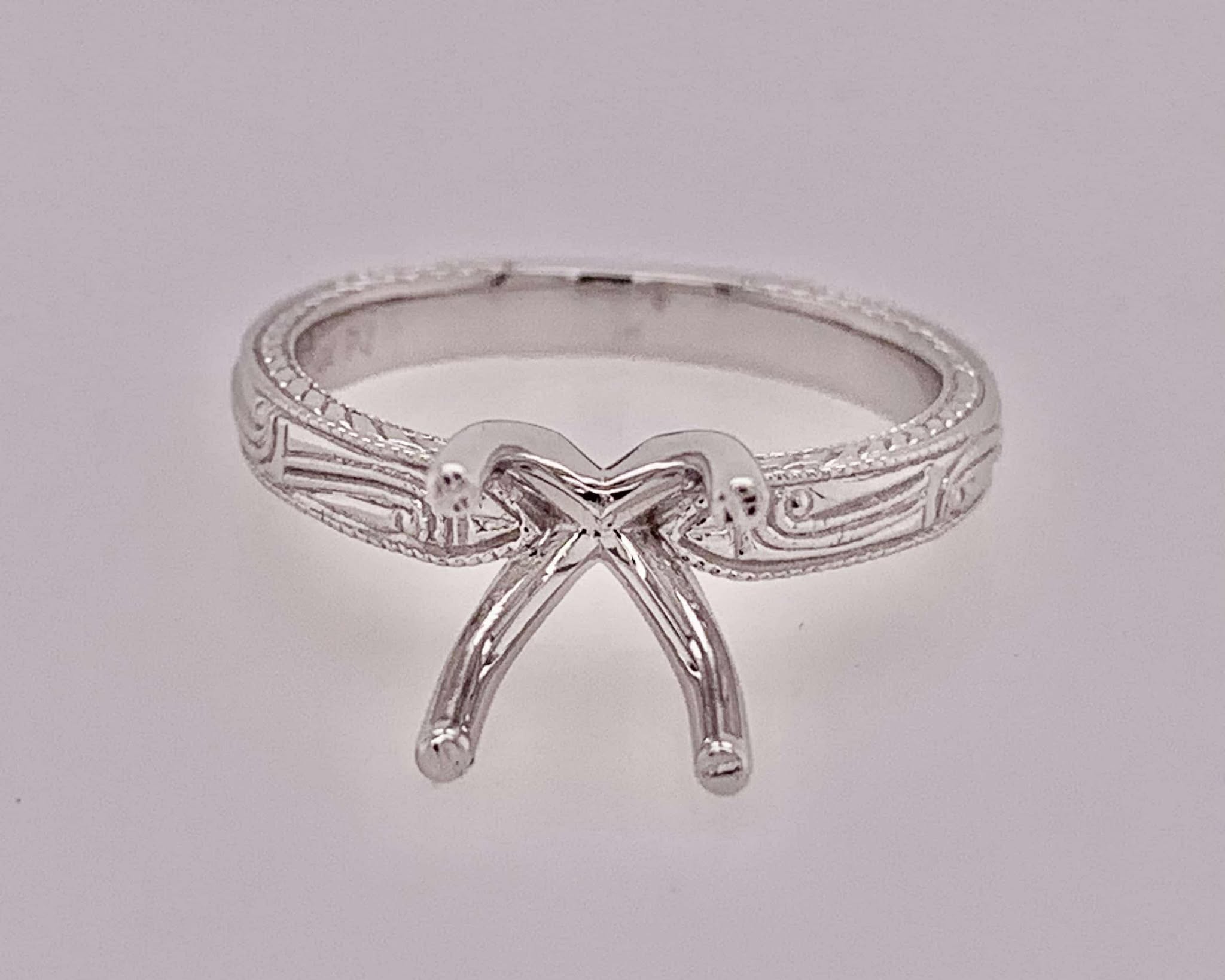 14K Hand Engraved Solitaire Setting