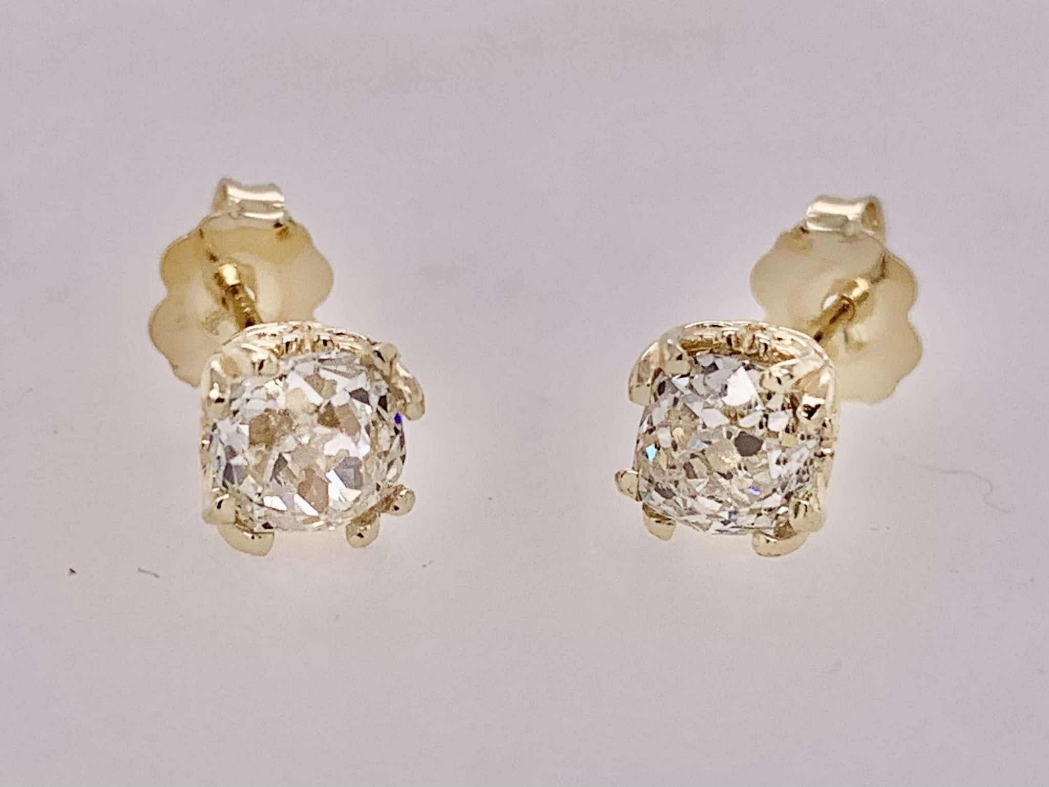 14K Estate European Cut Diamond Earrings