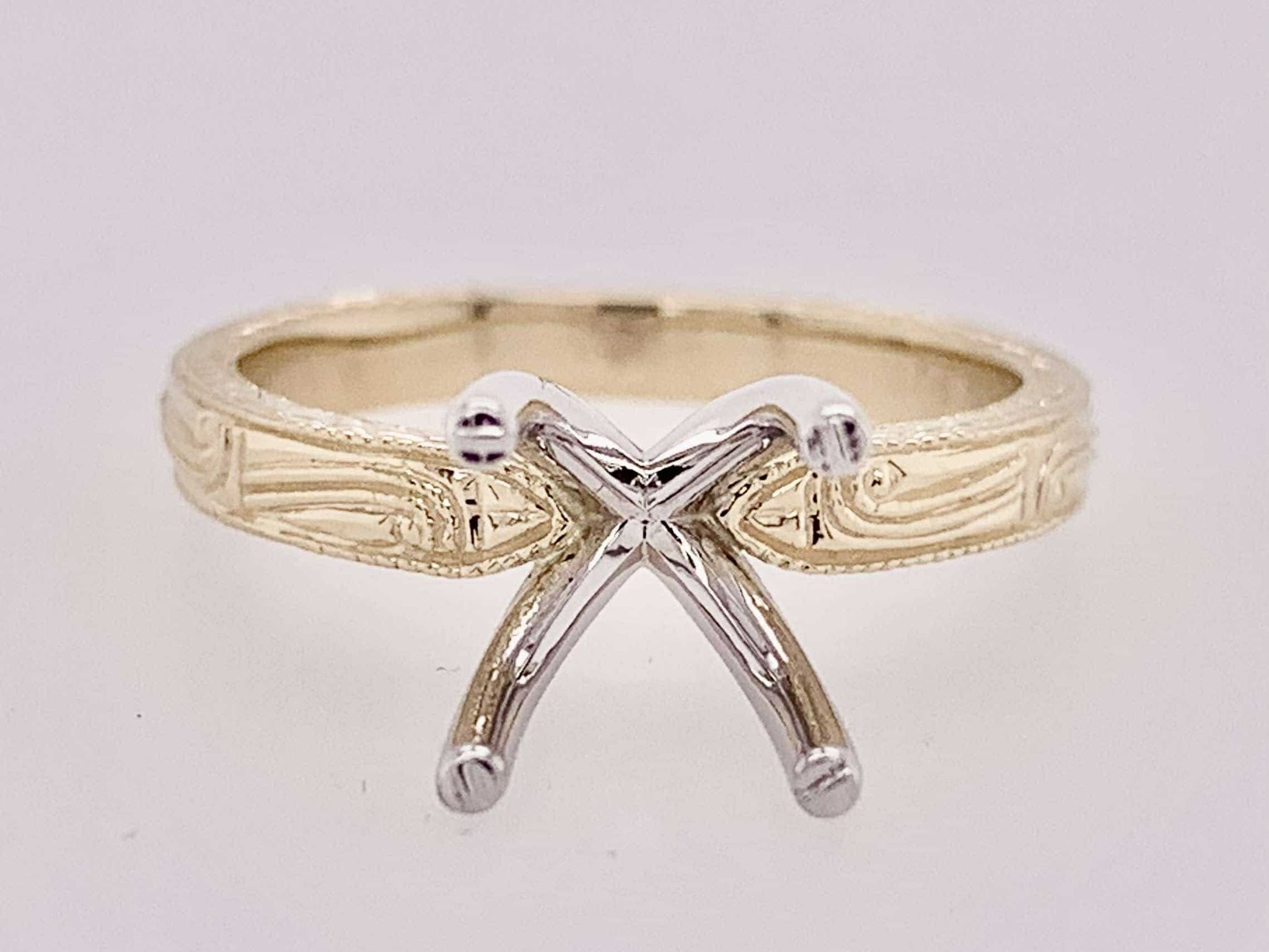 14K Hand Engraved Solitaire Setting