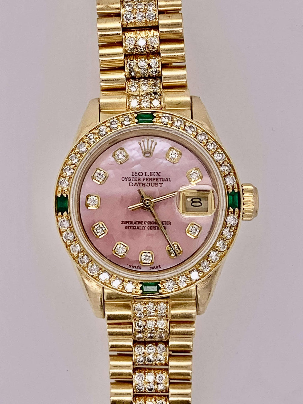 18K Gold Ladies Diamond & Emerald Rolex Watch