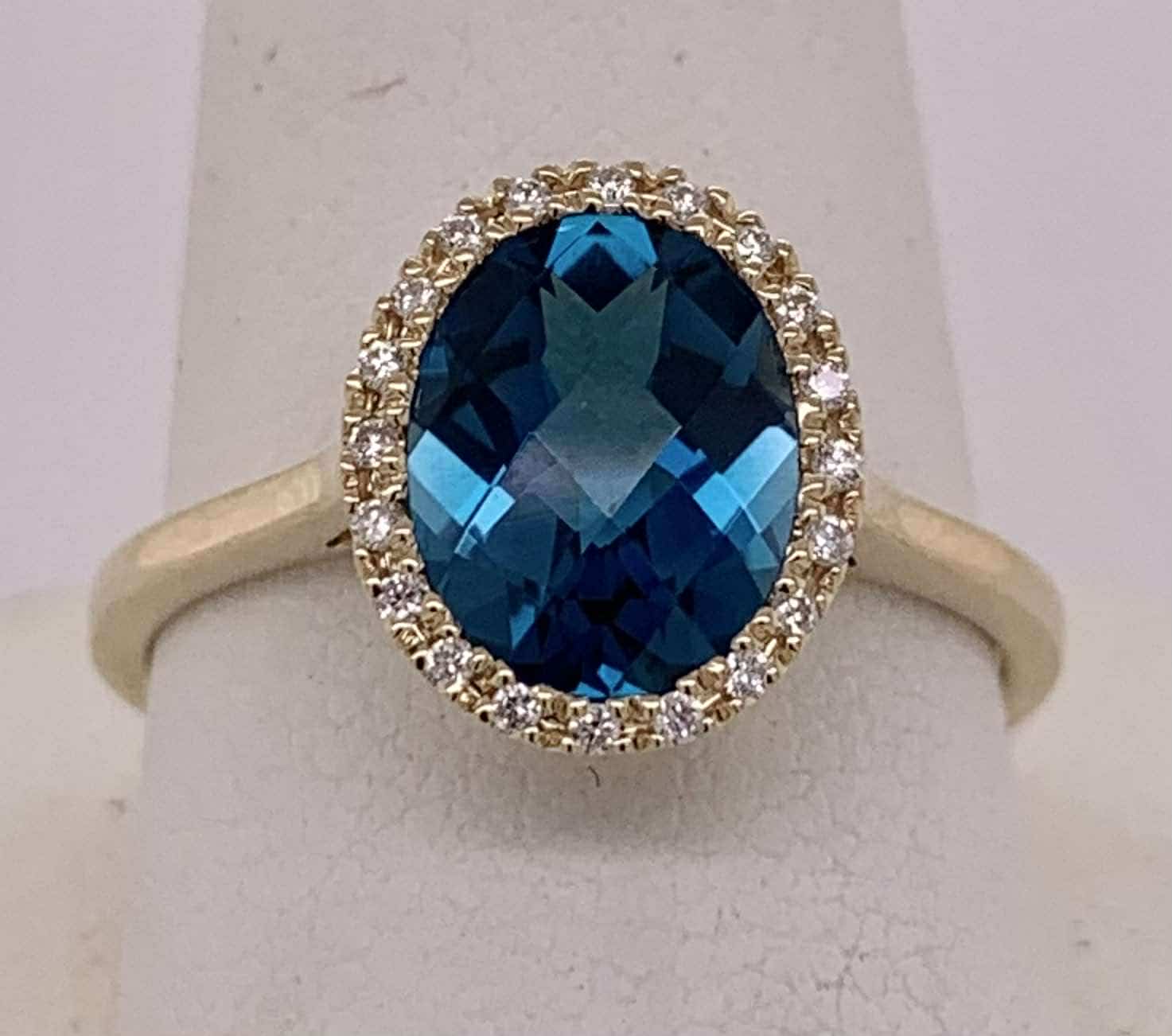 14K Blue Topaz & Diamond Ring