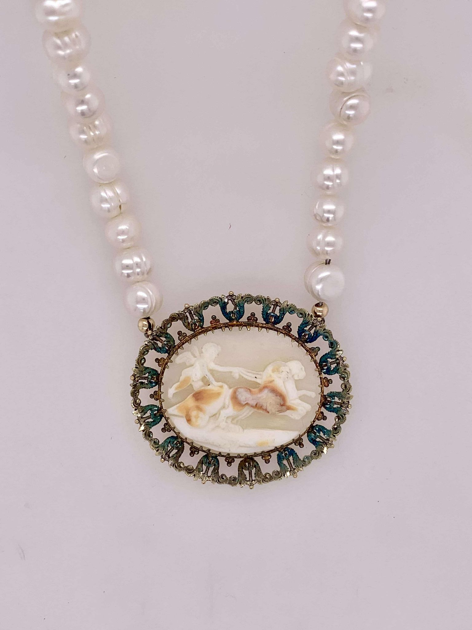 Estate Cameo and Pearl Necklace