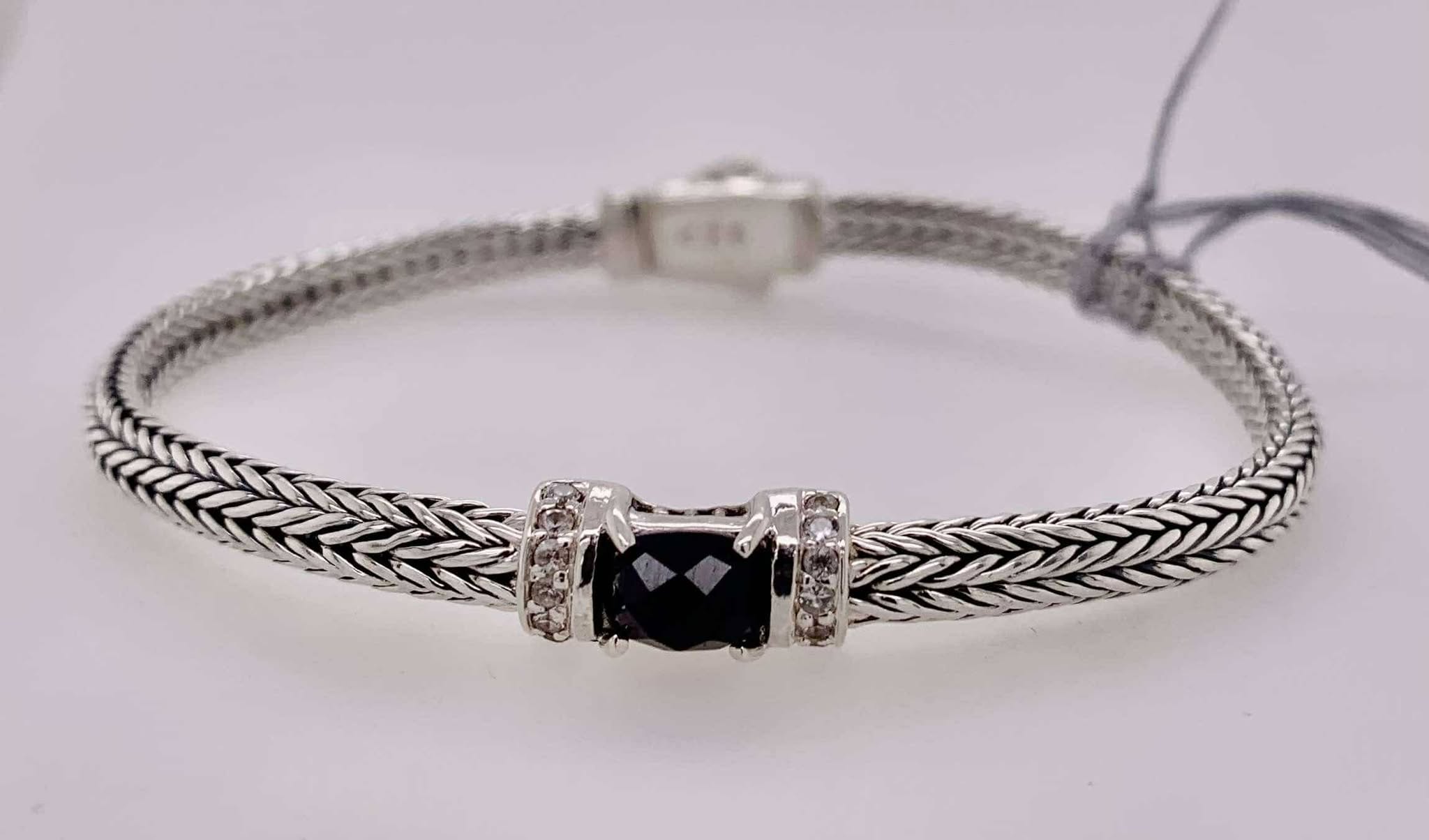 Sterling Silver Onyx and White Sapphire Bracelet