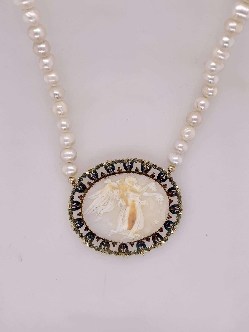 Estate Cameo and Pearl Necklace