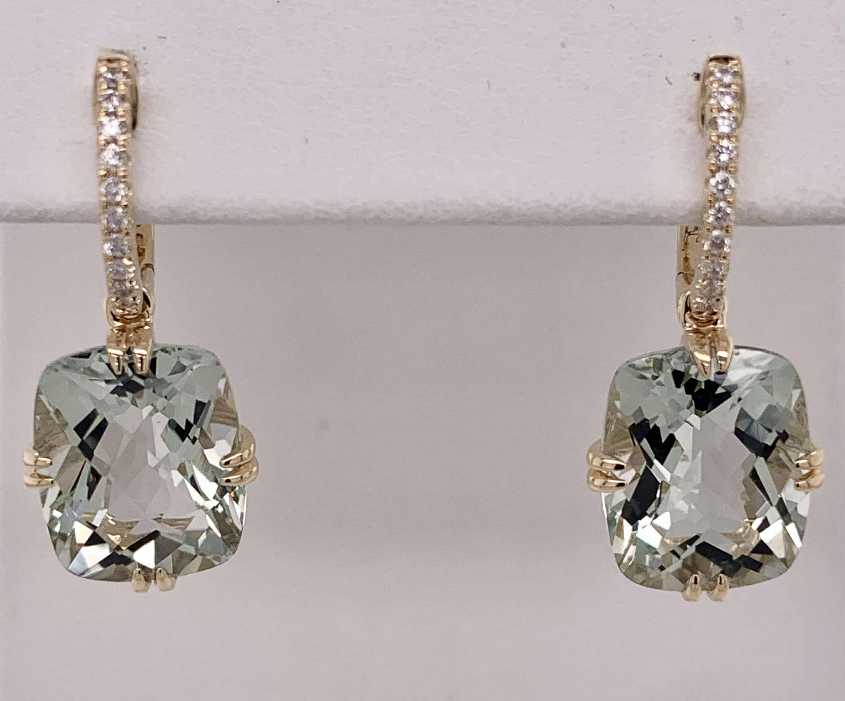 14K Green Amethyst & Diamond Earrings