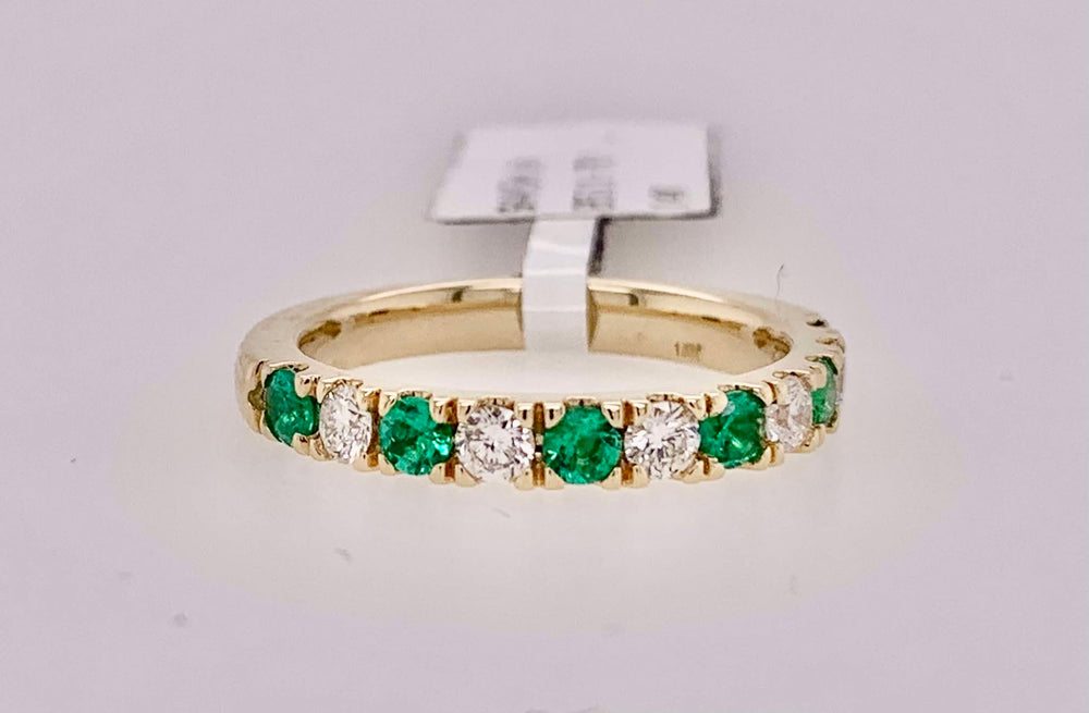 14K Emerald & Diamond Band Ring