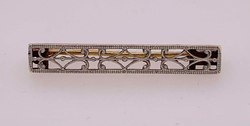 14K Estate Filigree Bar Pin