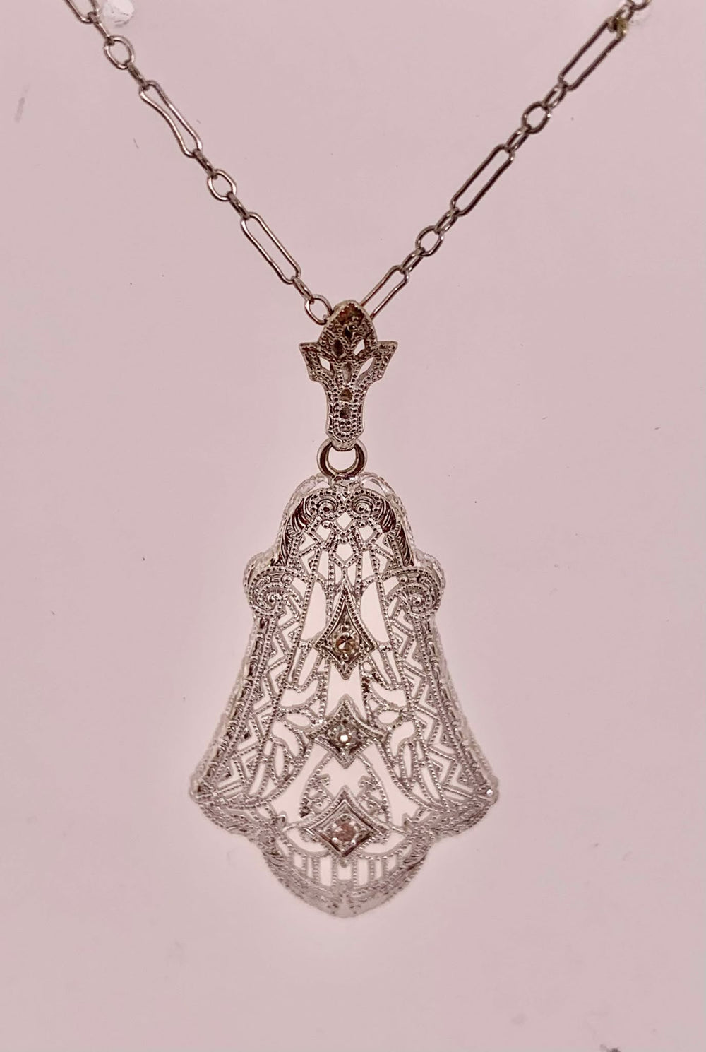 10K Estate Diamond Filigree Pendant