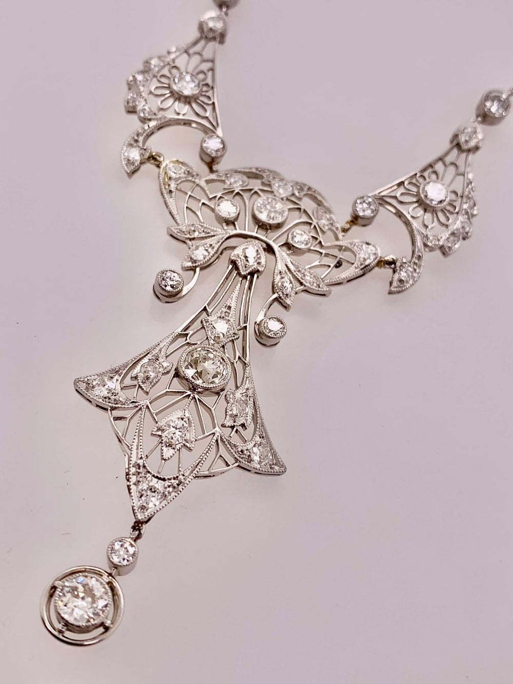 Estate Platinum Art Nouveau Diamond Necklace