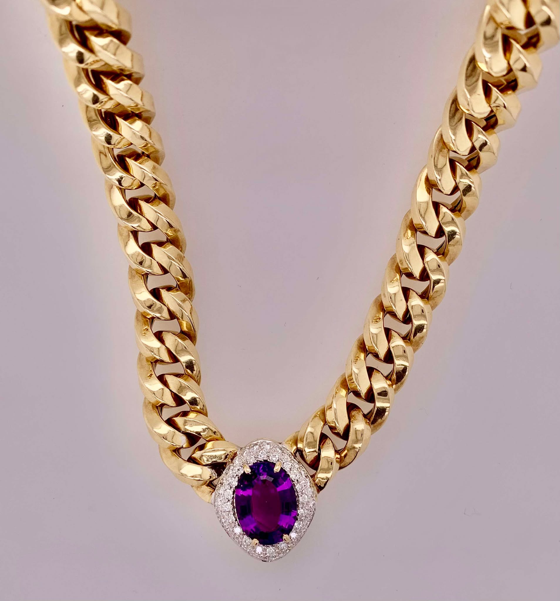 Estate 14K Amethyst & Diamond Necklace