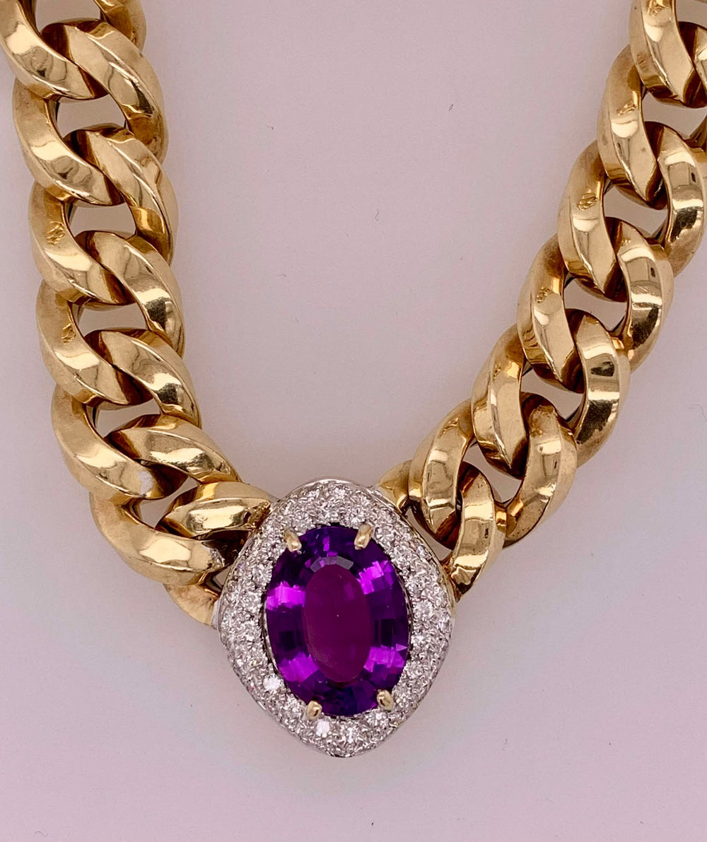 Estate 14K Amethyst & Diamond Necklace