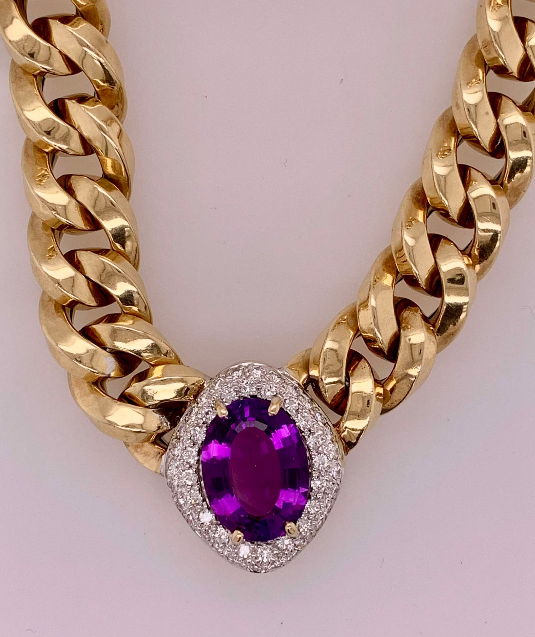 Estate 14K Amethyst & Diamond Necklace