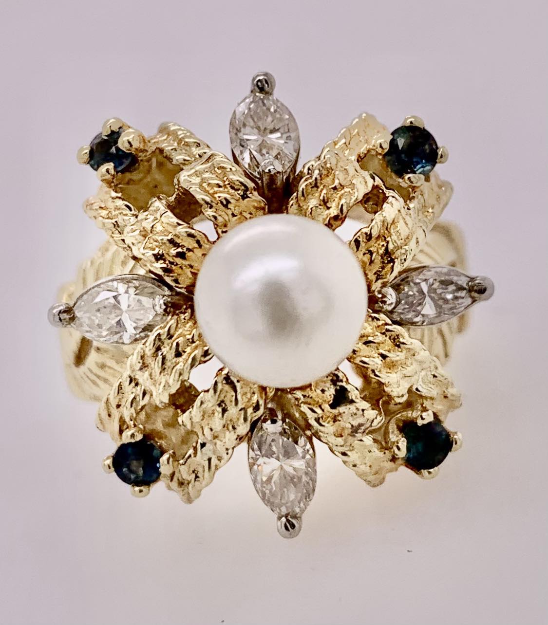 Estate Pearl, Diamond & Sapphire Ring