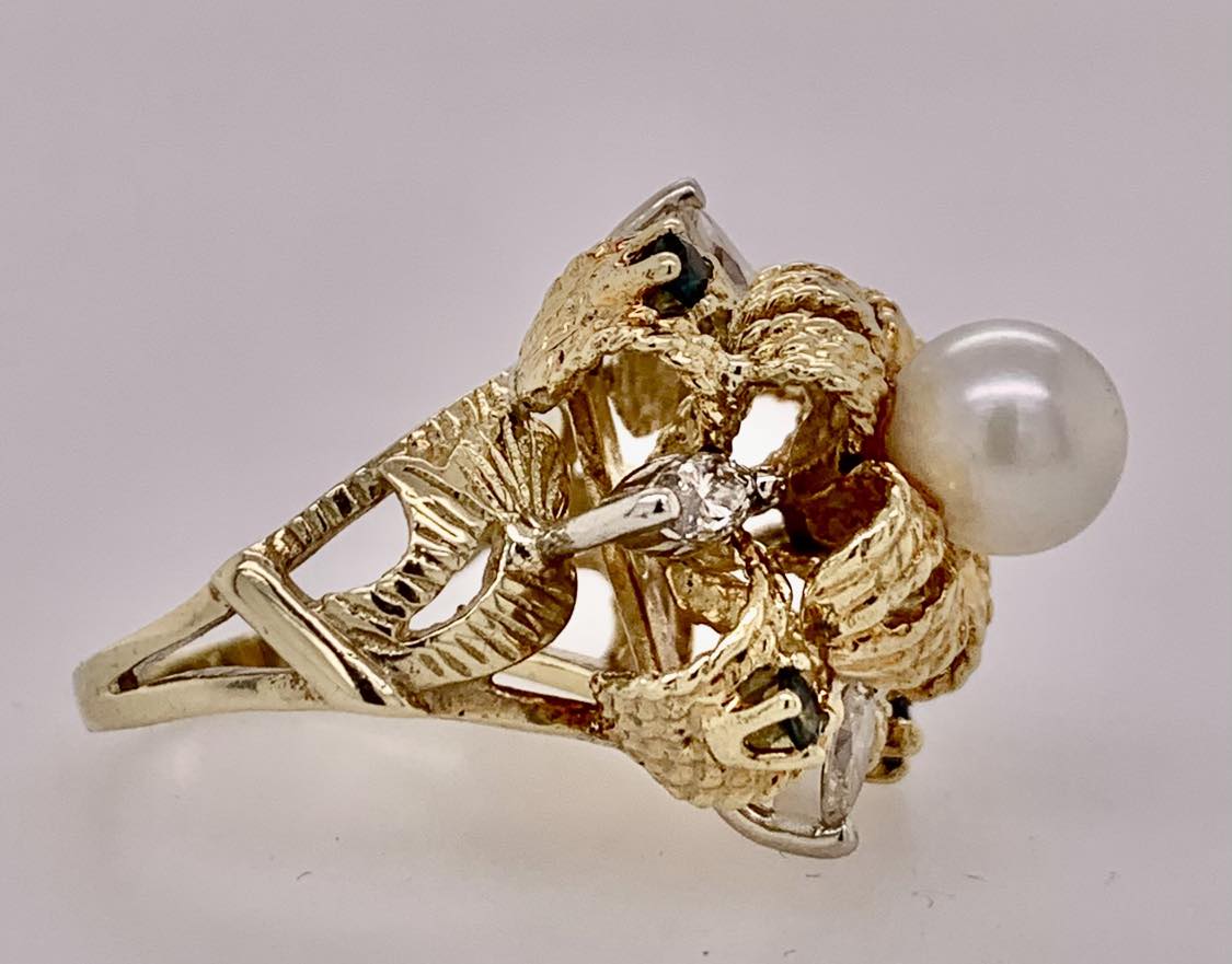 Estate Pearl, Diamond & Sapphire Ring