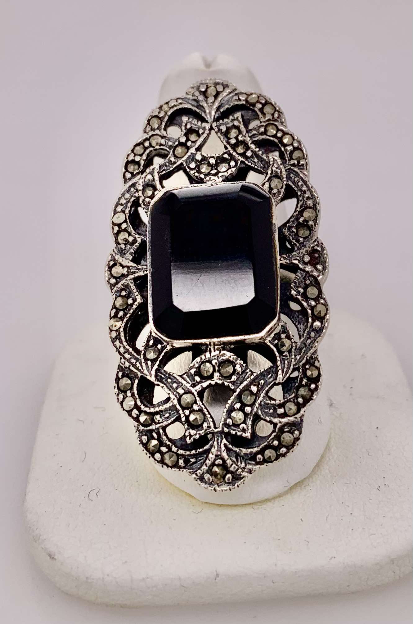 Estate Sterling Silver Black Onyx Ring