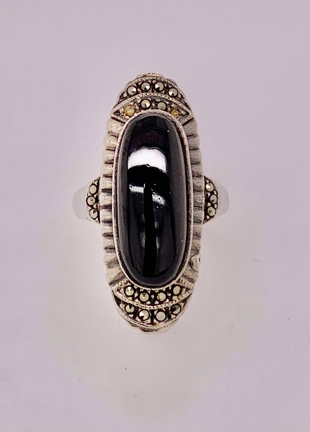 Estate Sterling Silver & Black Onyx Ring