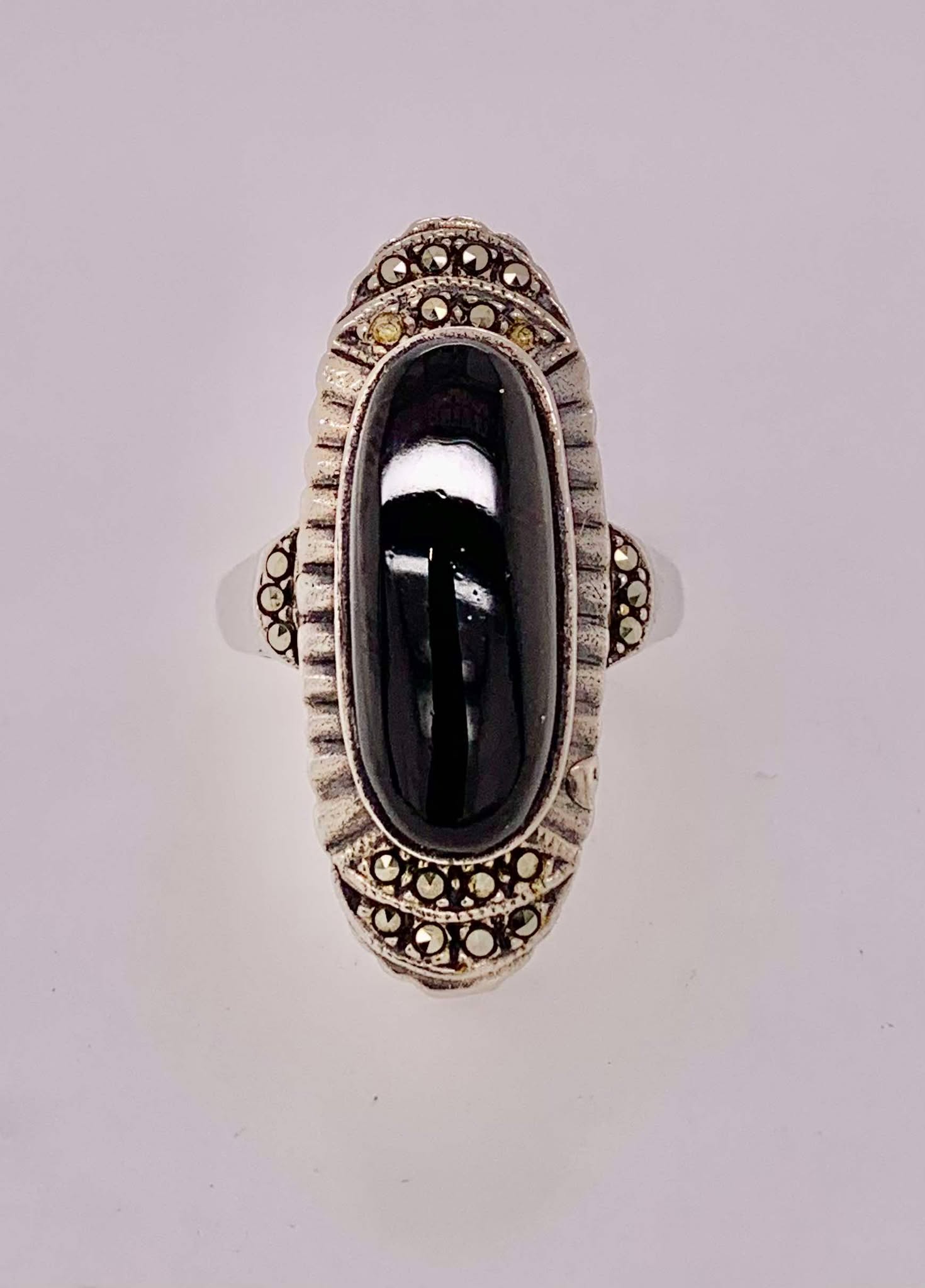 Estate Sterling Silver & Black Onyx Ring