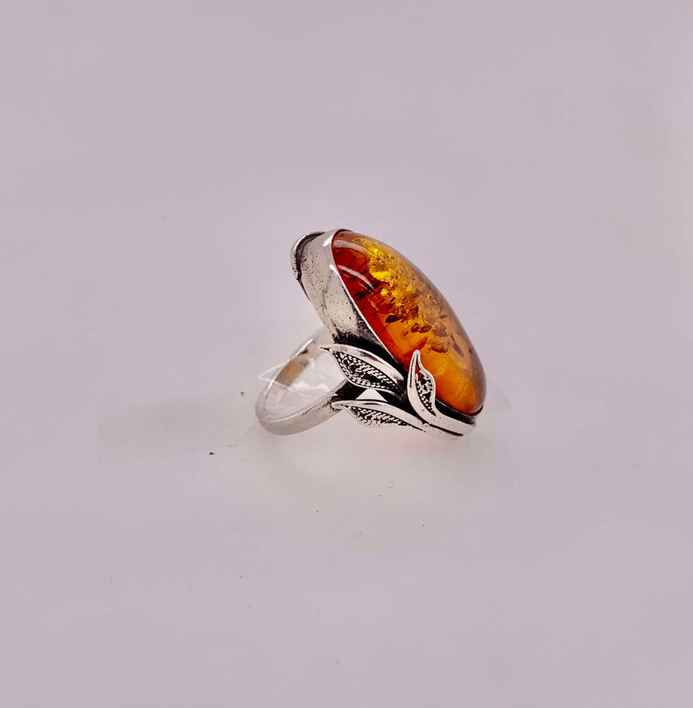 Estate Sterling Silver & Synthetic Amber Ring