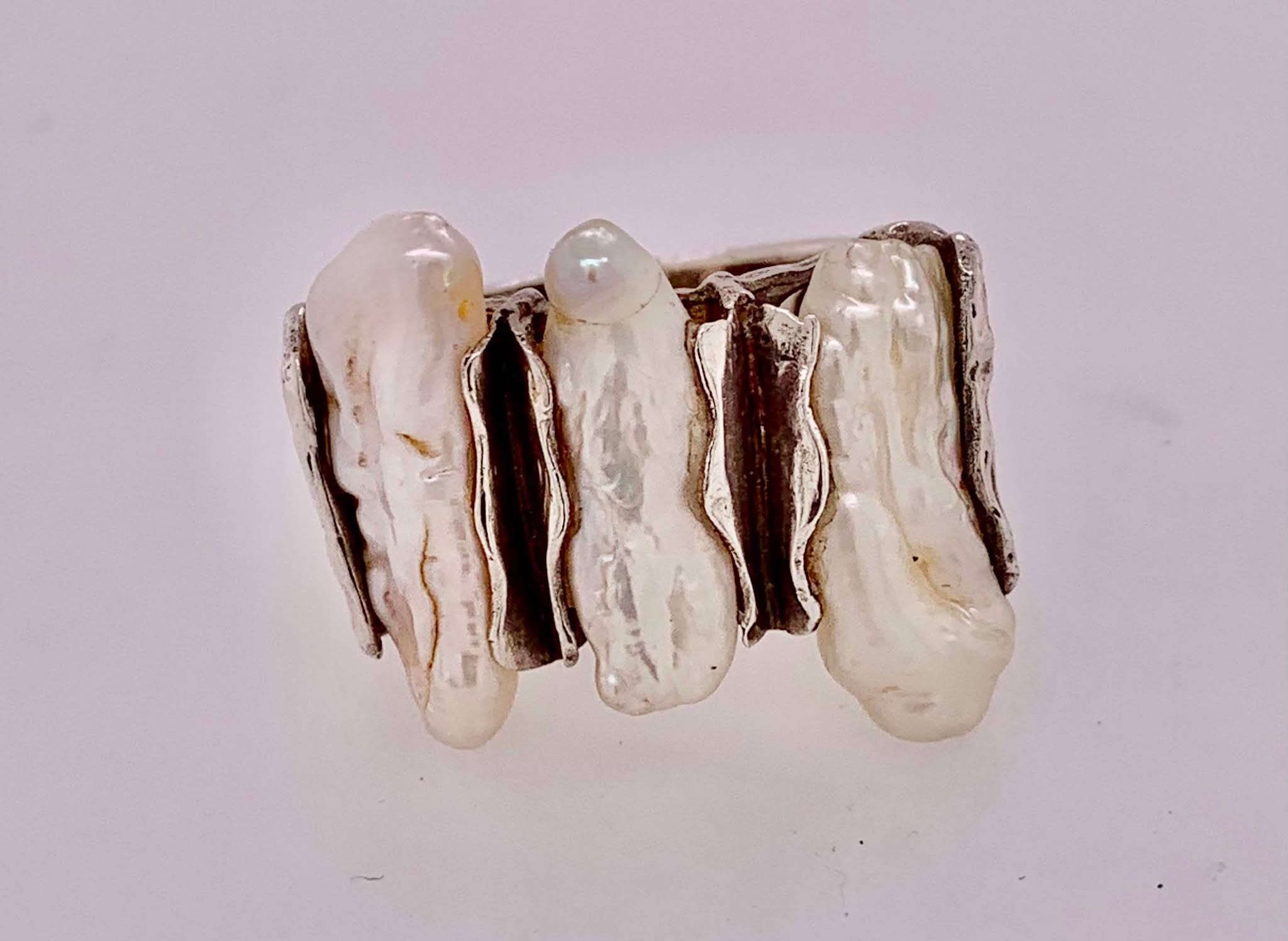 Sterling & Freshwater Keshi Pearl Ring