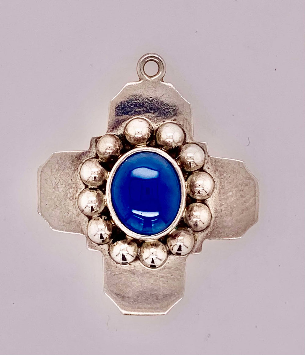 Estate Sterling Silver & Cat's Eye Stone Pendant