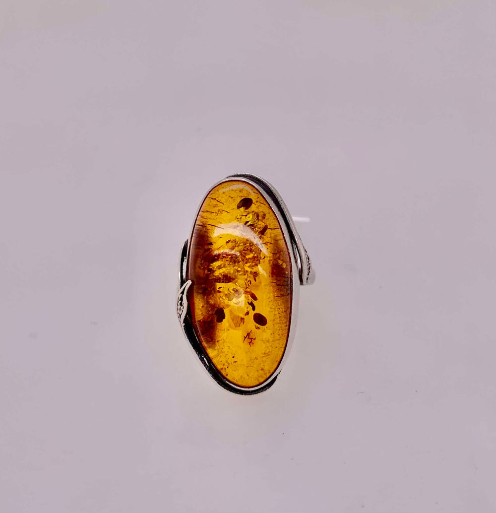 Estate Sterling Silver & Synthetic Amber Ring