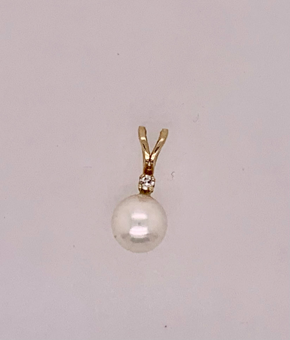 Estate Gold Cultured Pearl & Diamond Pendant