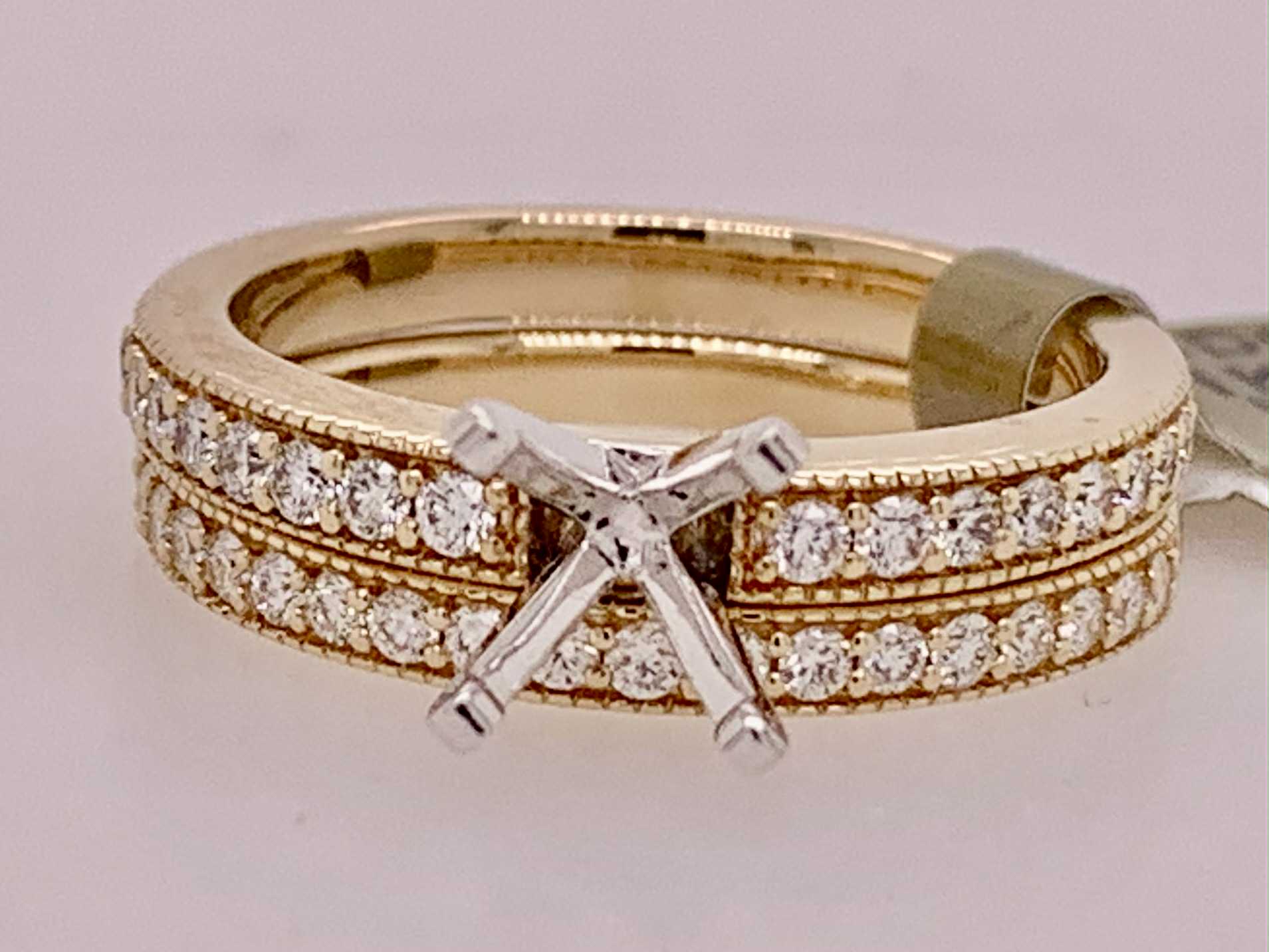 14K Two tone Bridal Semi-Mount Set