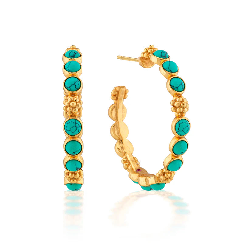 Gem Medium Hoop Earrings - Turquoise
