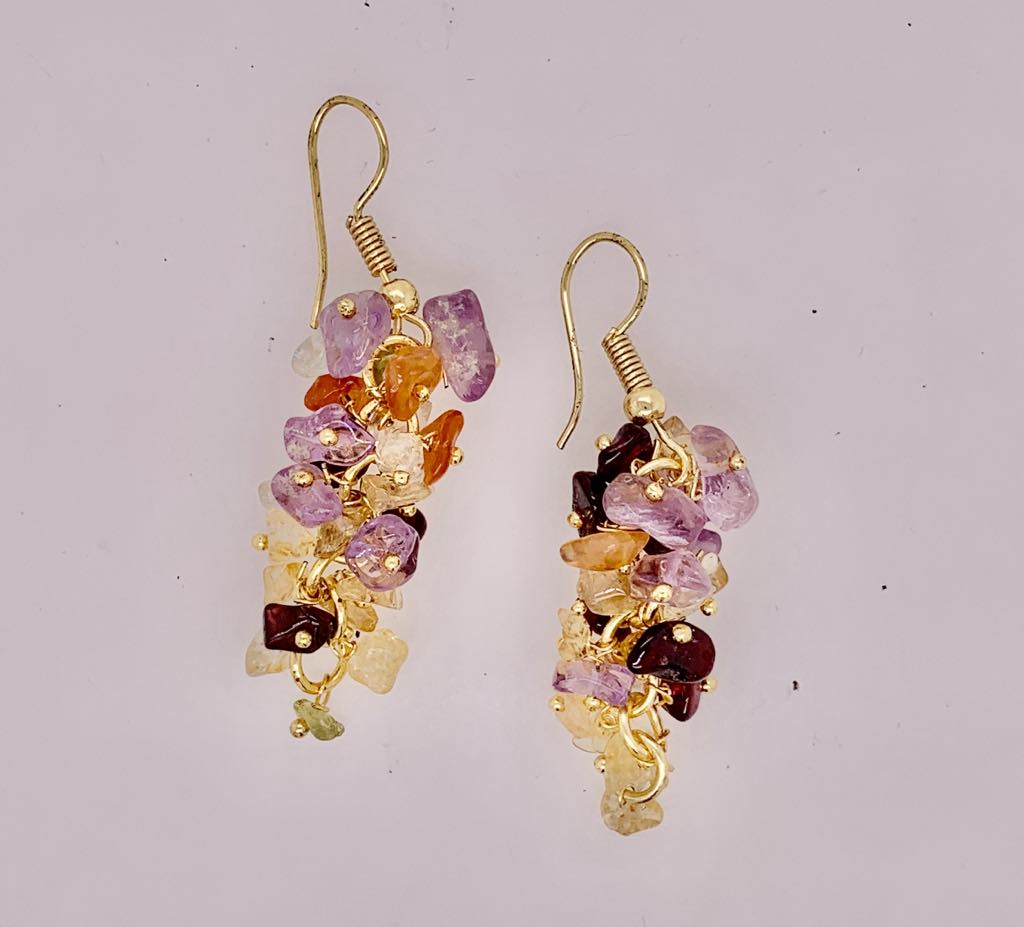 Estate Gold Filled Gemstone Cluster Earrings