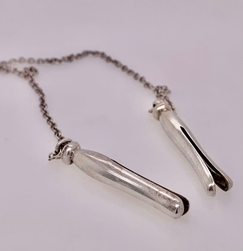 Estate Sterling Silver Clothes Pin Bib Clips