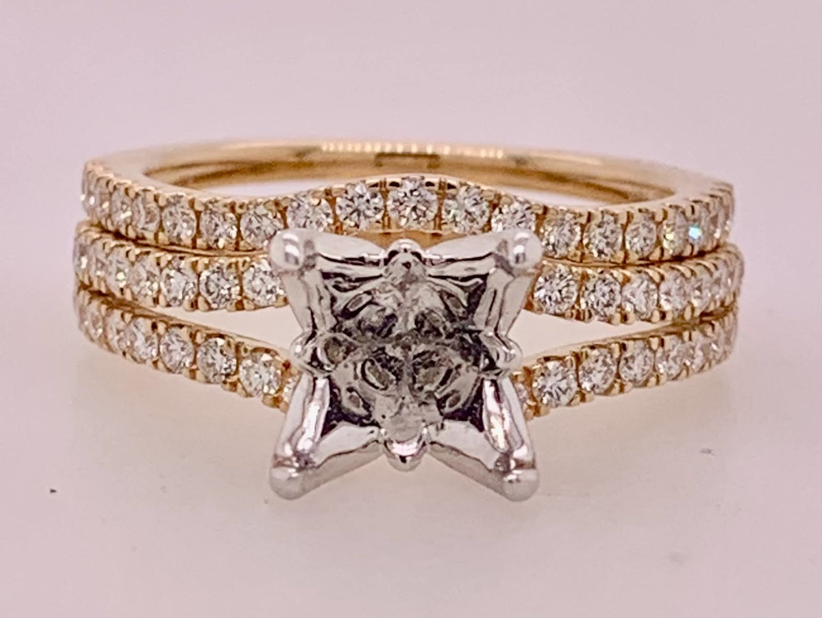 14K Two Tone Bridal Semi Mount Set