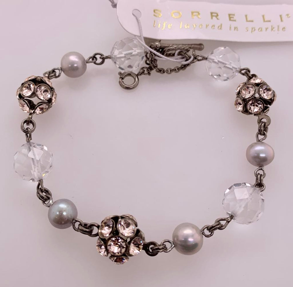 Delicate Bead and Crystal Line Tennis Bracelet