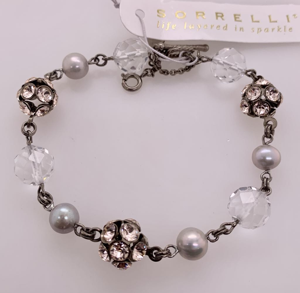 Delicate Bead and Crystal Line Tennis Bracelet