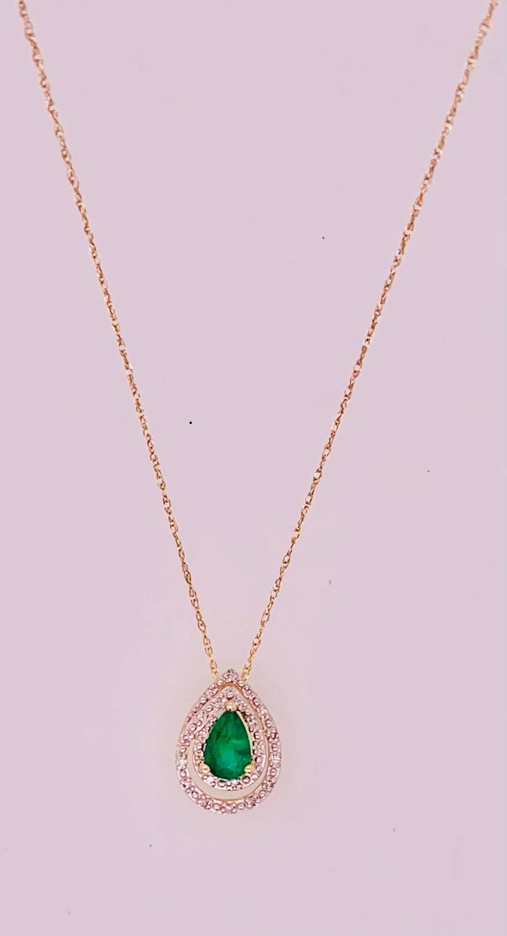 14K Emerald & Diamond Pendant