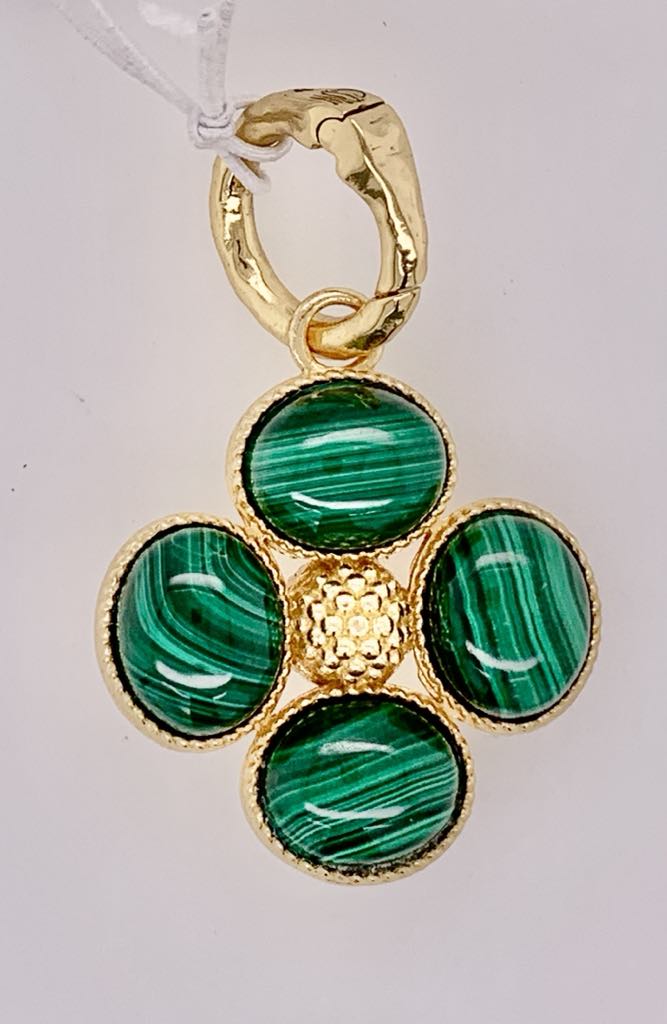 Berry Clover Double Sided Pendant - Malachite
