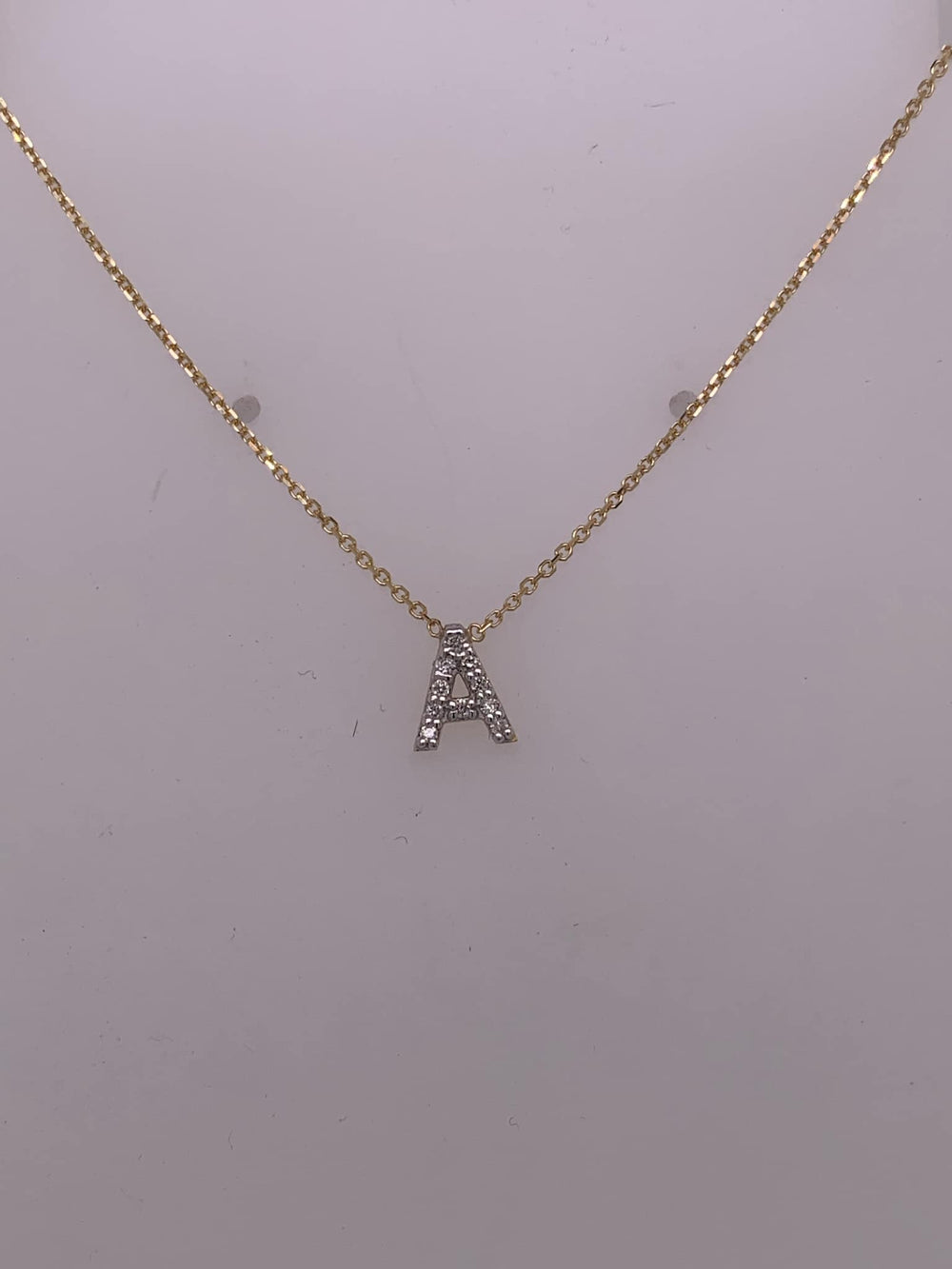14K Mini Diamond "A" Initial Necklace