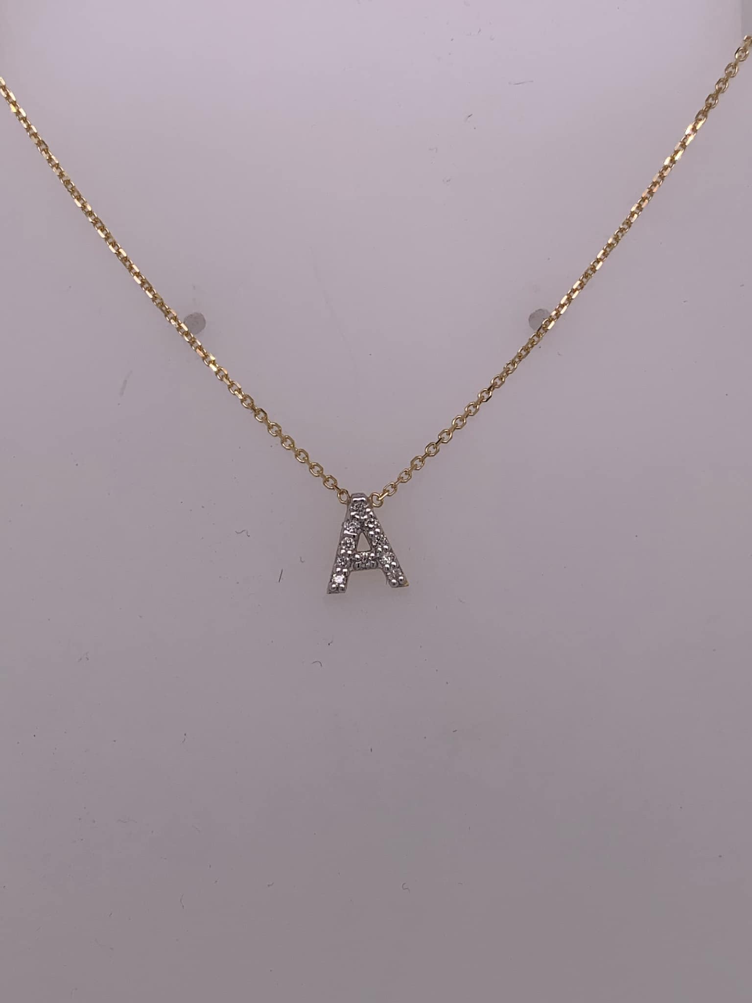 14K Mini Diamond "A" Initial Necklace