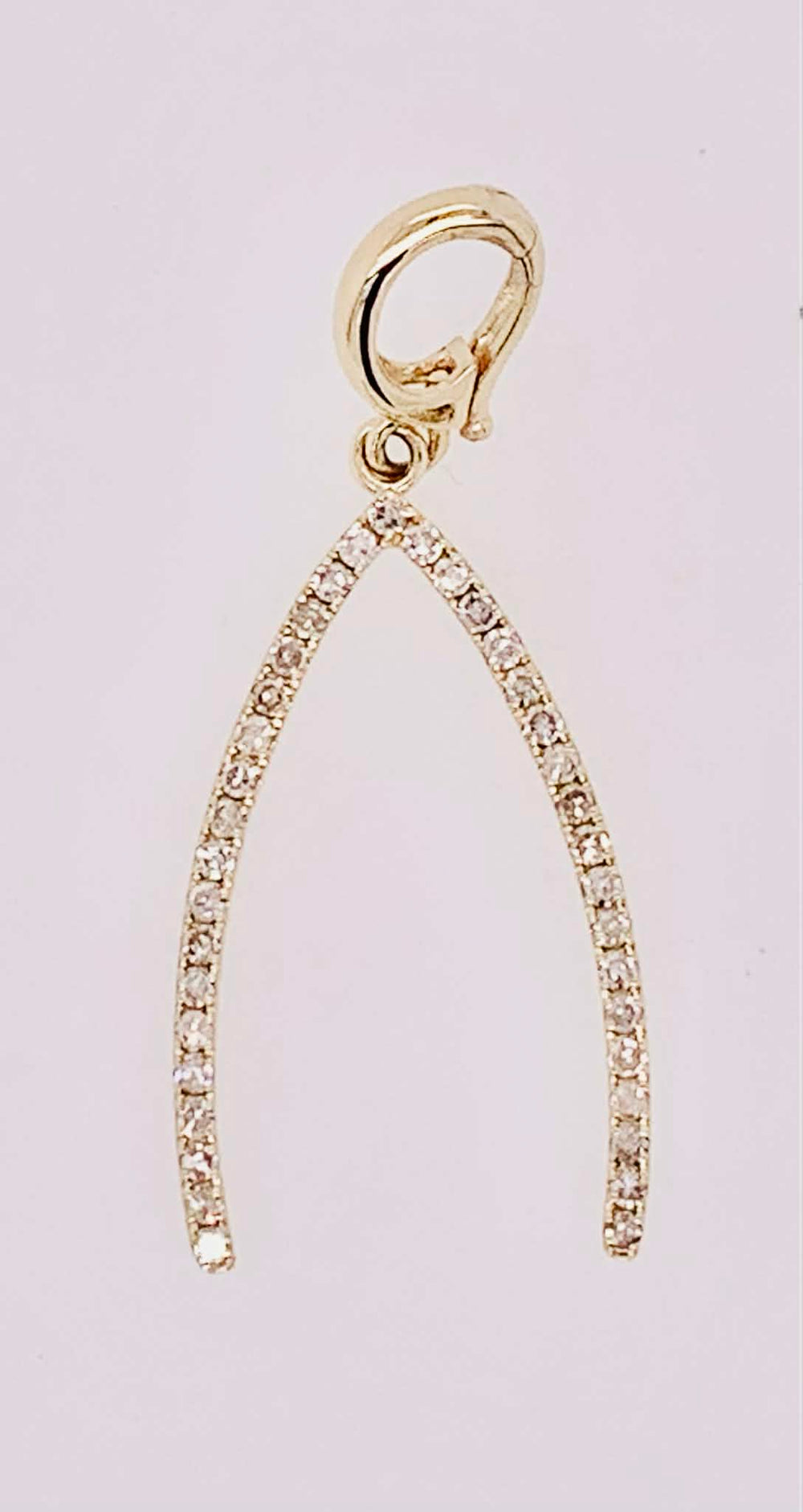 14K Gold Diamond Wishbone Charm