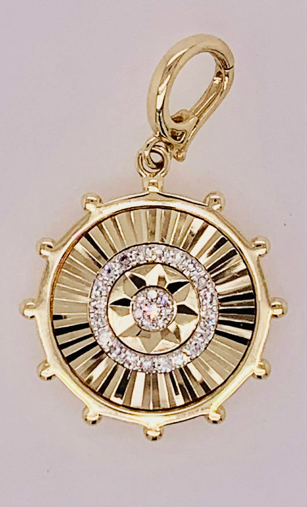 14K Gold Diamond Sunburst Charm