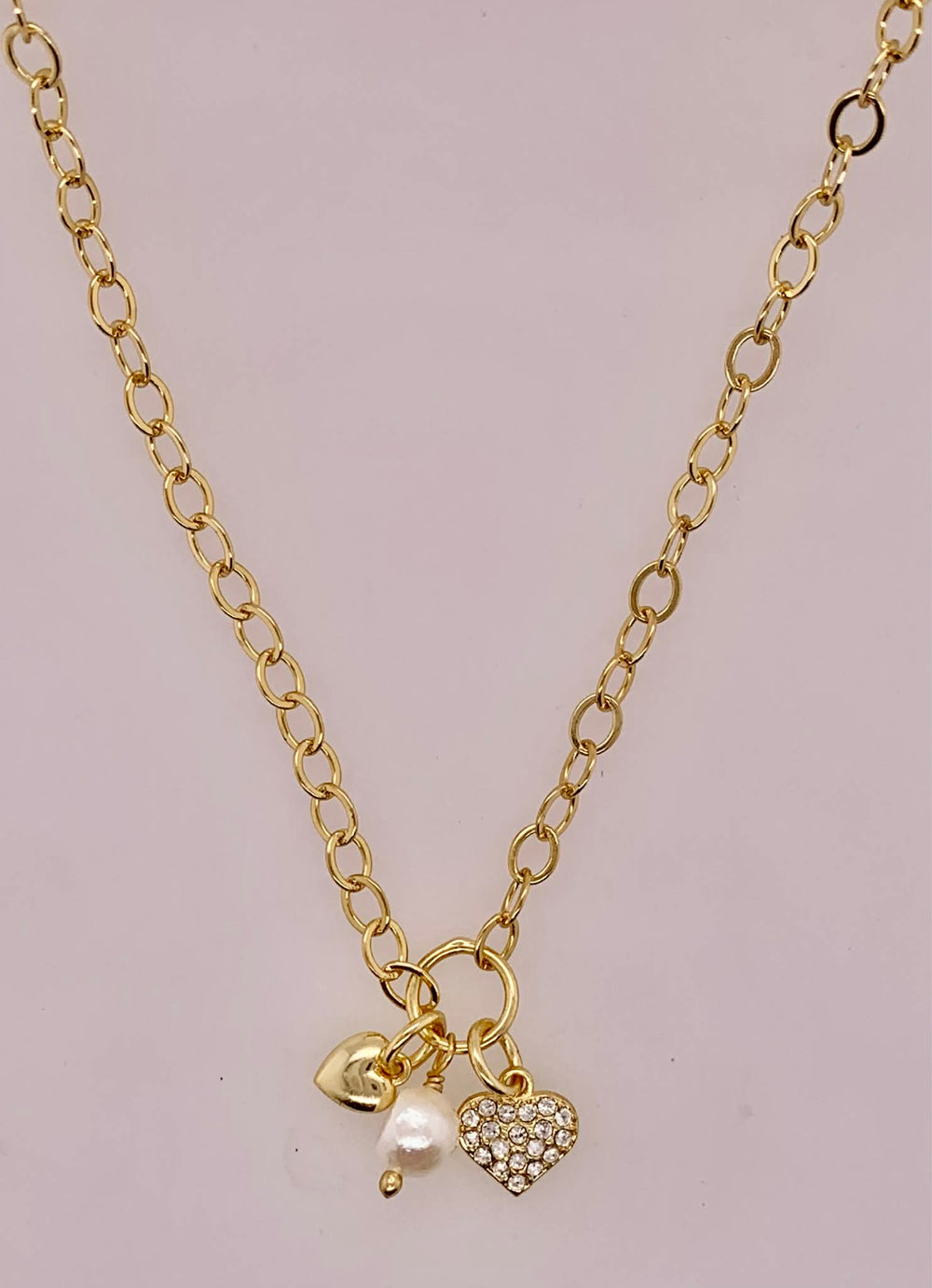 Heart & Pearl Charm Pendant Necklace