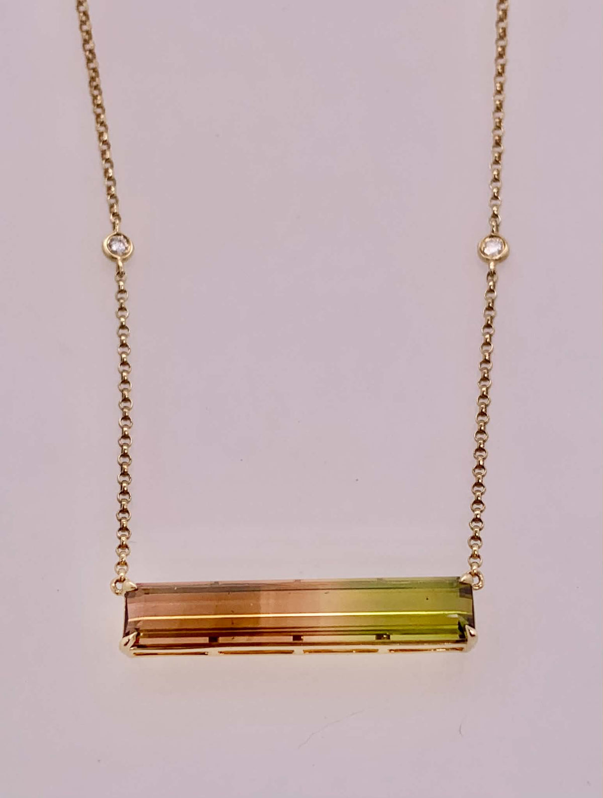 14K Bi Color Tourmaline & Diamond Necklace