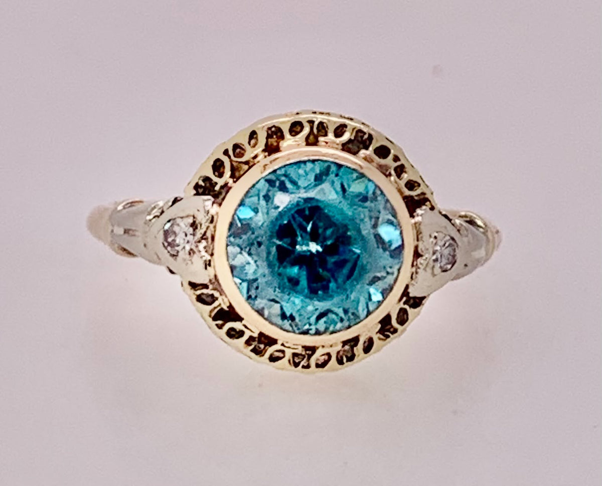 14K Estate Blue Zircon Ring