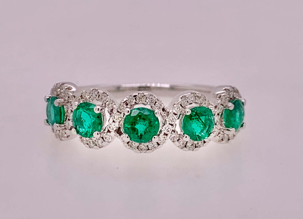 14K Emerald & Diamond Band Ring