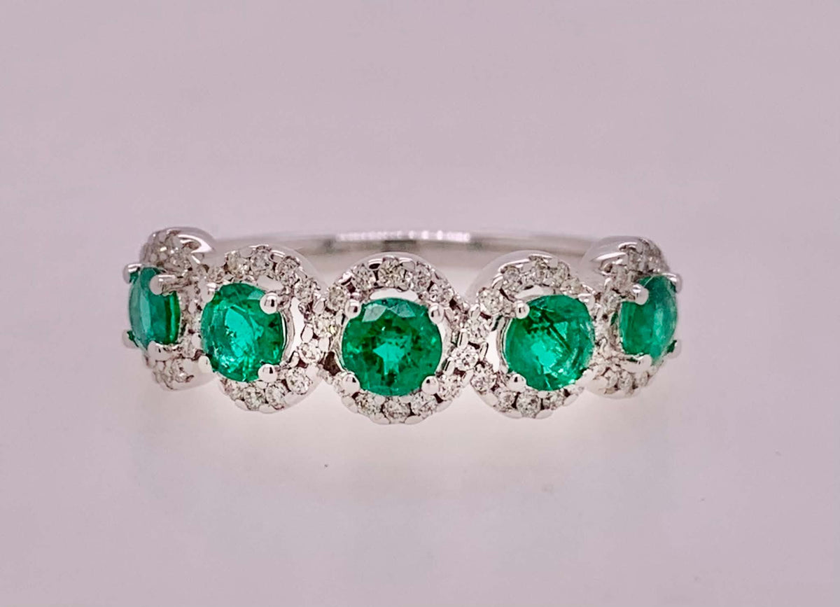 14K Emerald & Diamond Band Ring