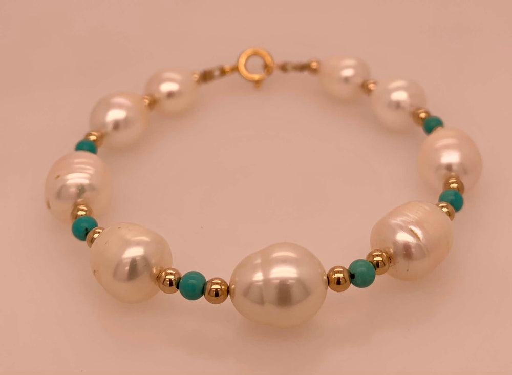Gold Filled Freshwater Pearl/Turquoise Bead Bracelet