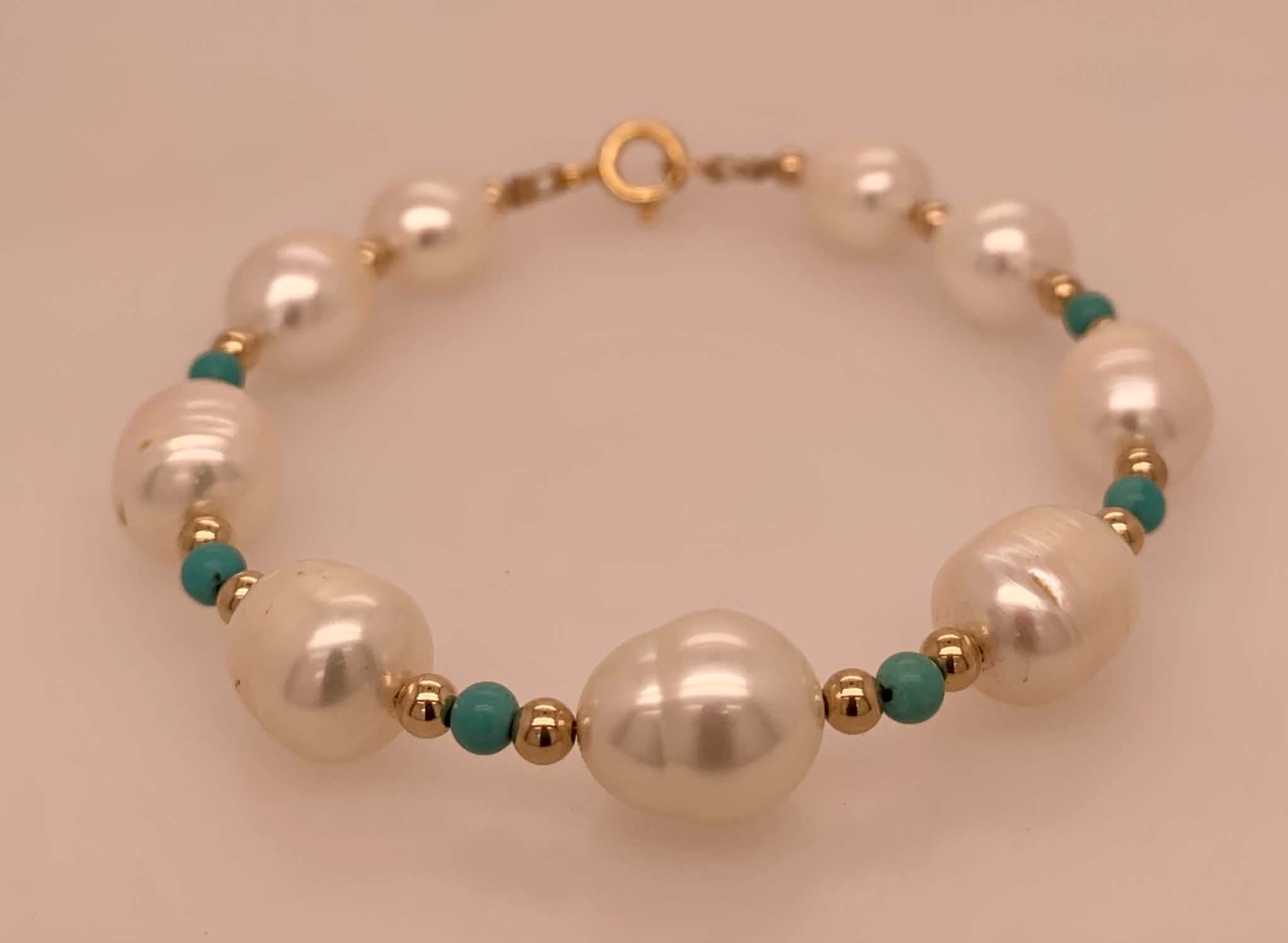 Gold Filled Freshwater Pearl/Turquoise Bead Bracelet