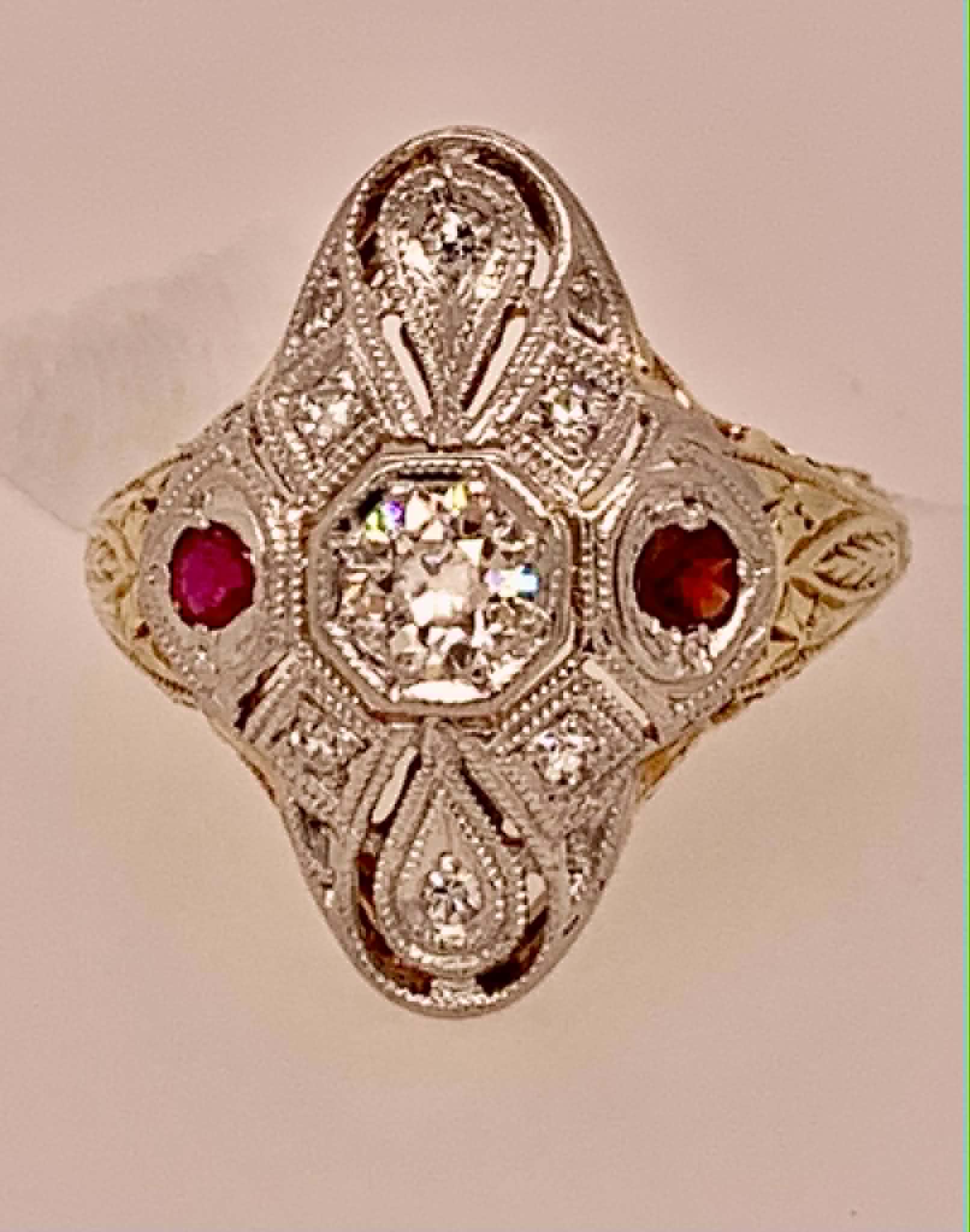 14K Estate Ruby and Diamond Ring